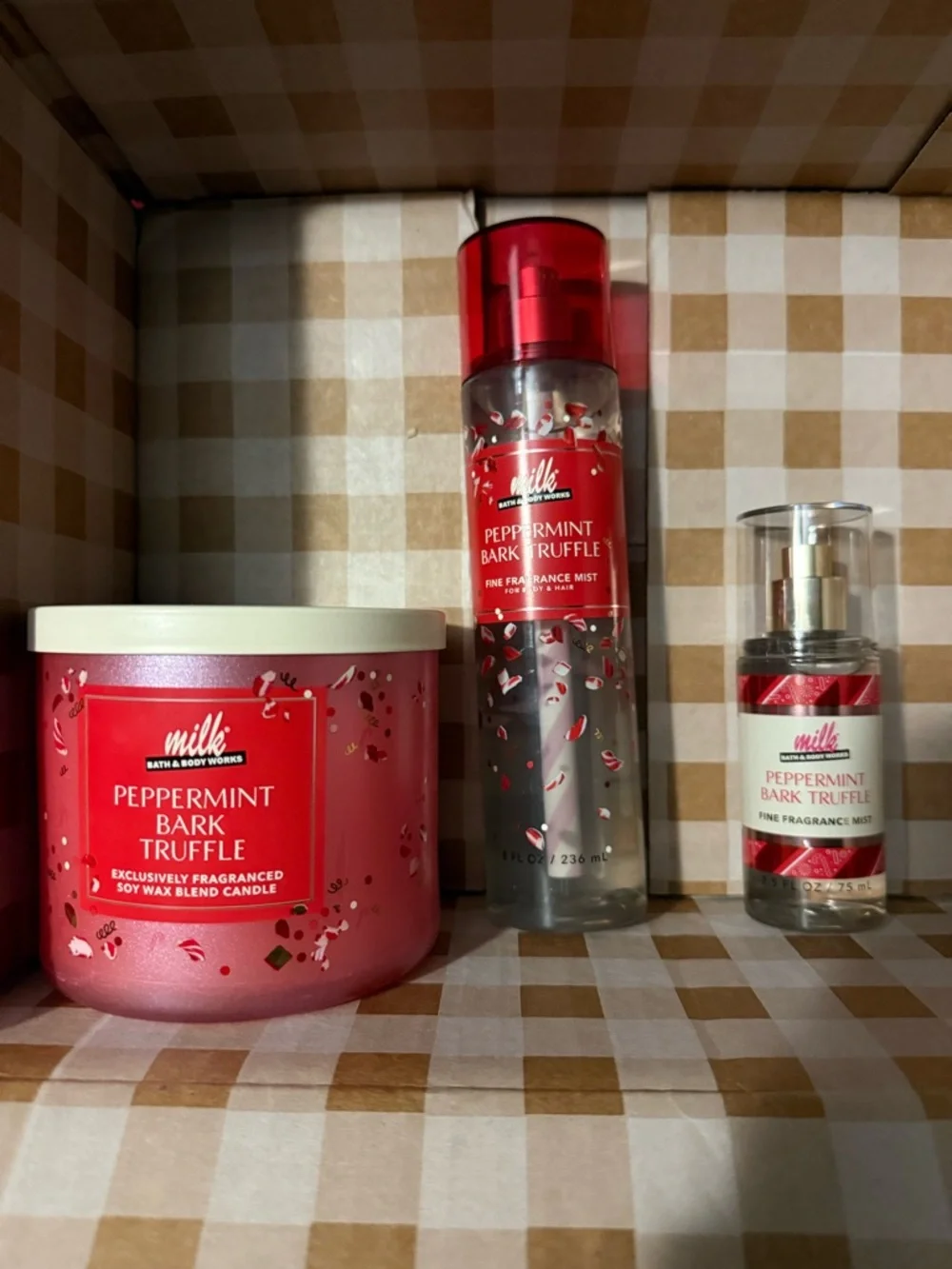 Bath & Body Works MILK Peppermint Bark Truffle Trio - Red